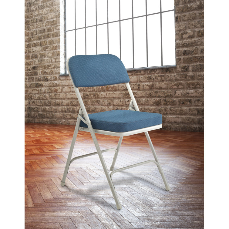 Regal Blue Fabric Upholstered Armless Folding Chairs with Metal Frame - Set of 2