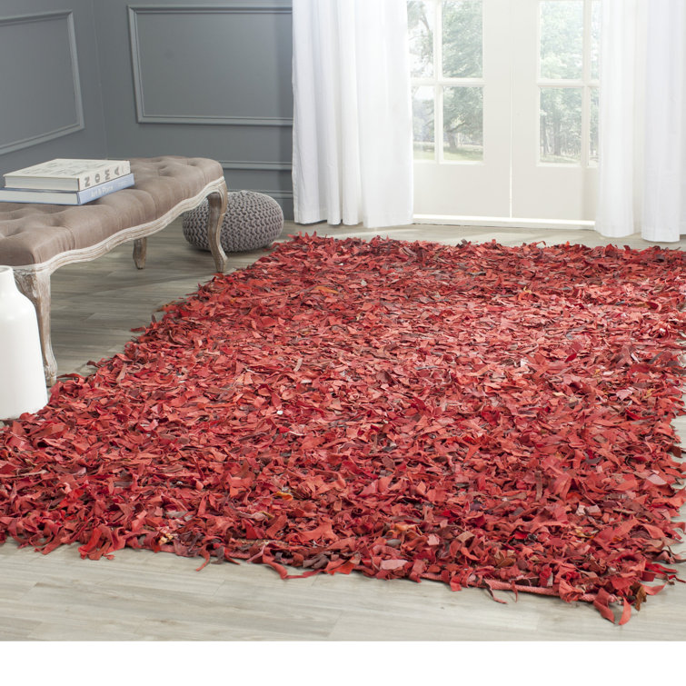 Hand-Knotted Red Leather Shag 8' x 10' Area Rug