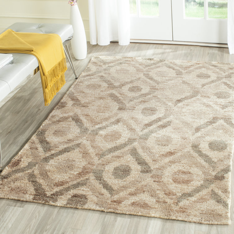 Hand-Knotted Beige and Brown Geometric Wool Rug, 4' x 6'