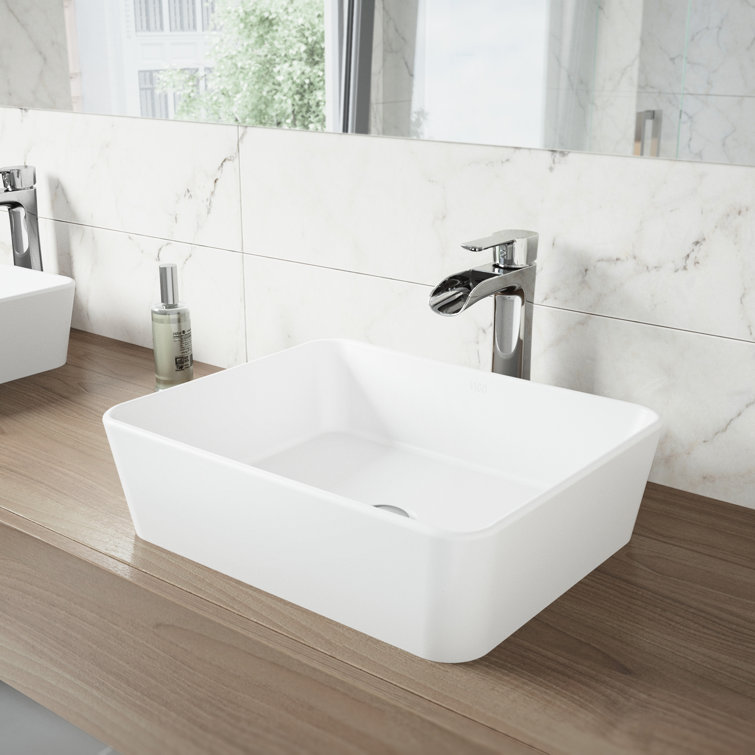 Modern White Rectangular Above-Counter Stone Vessel Sink