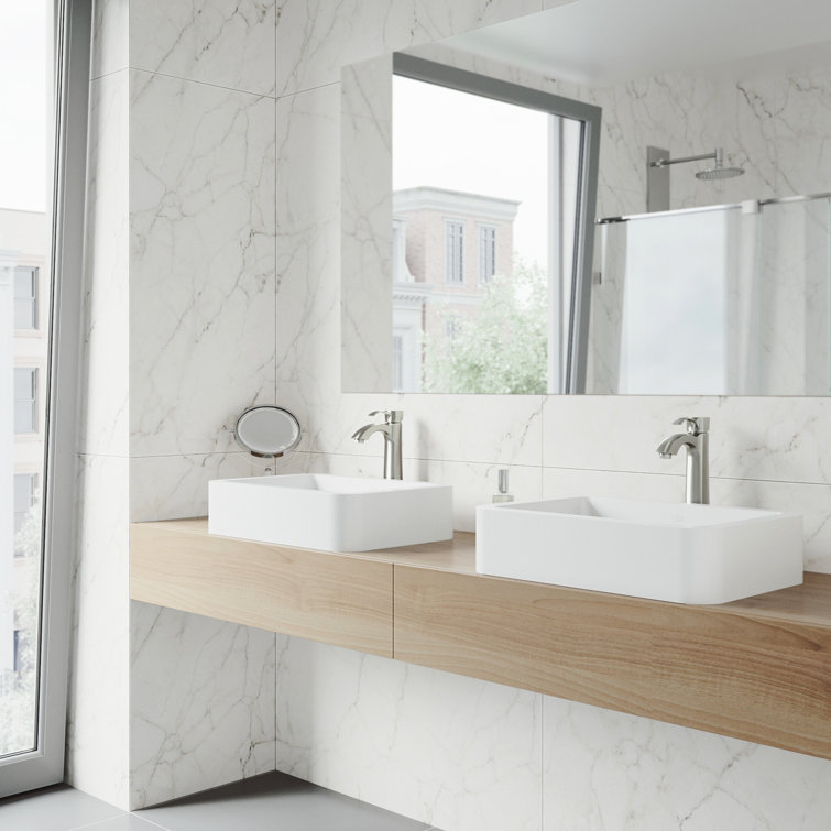 Matte White Stone Rectangular Vessel Sink 23"