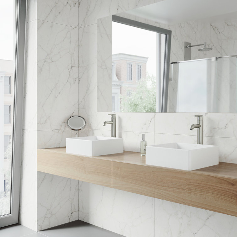 Matte White Stone Square Vessel Bathroom Sink
