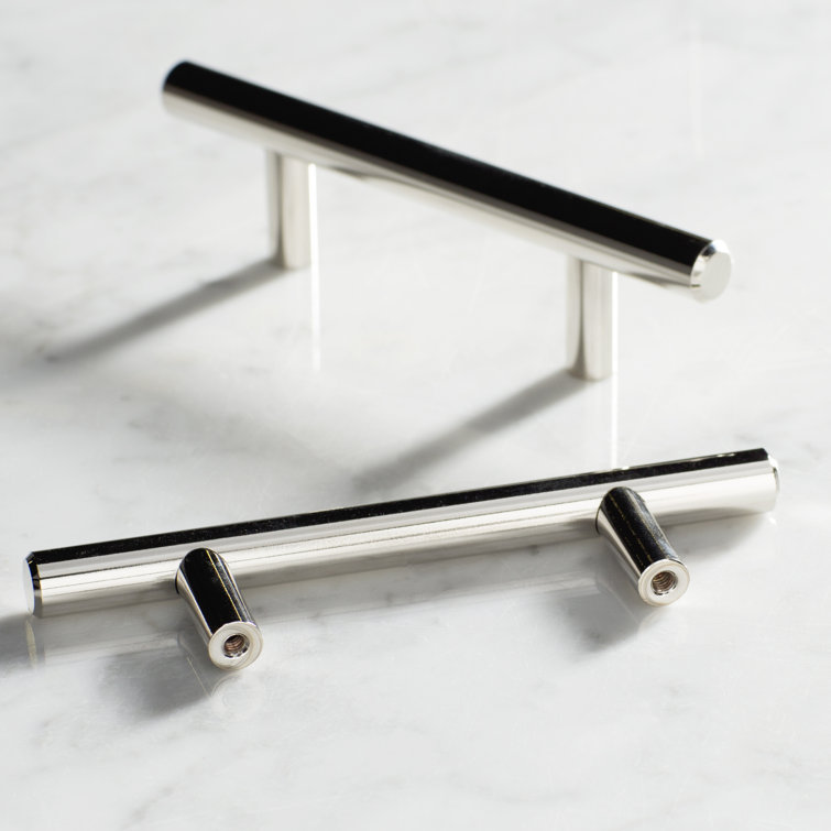 Polished Nickel Modern Bar Cabinet Pulls with Mounting Hardware