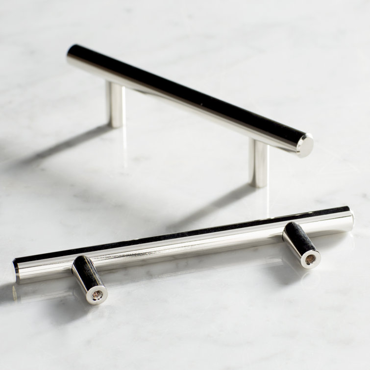 Polished Nickel Modern Bar Cabinet Pulls with Mounting Hardware