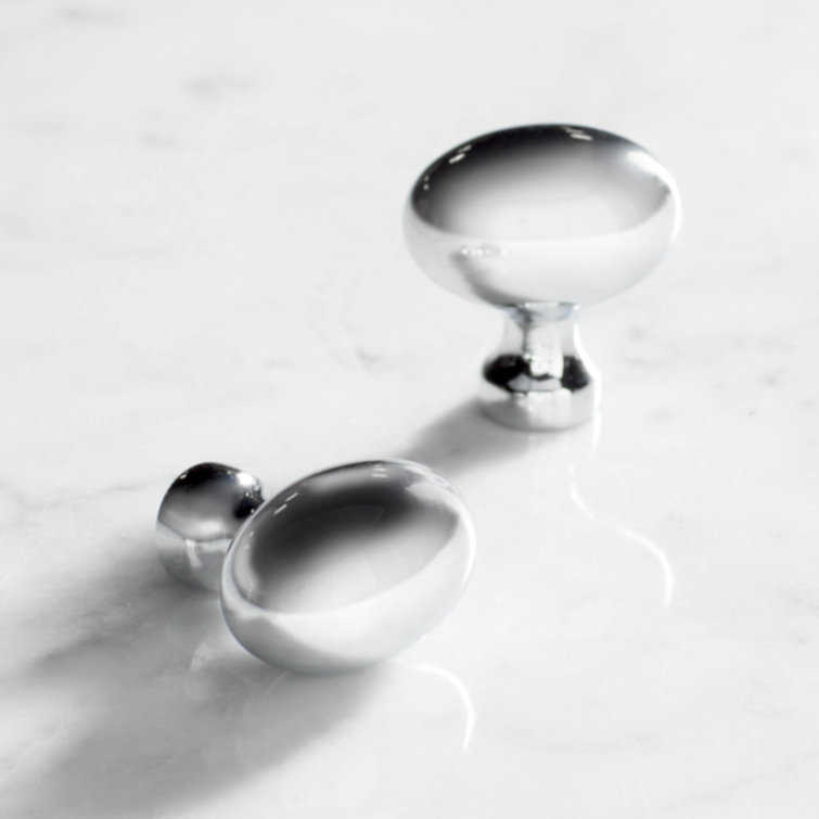 Polished Chrome Oval Modern Cabinet Knob with Mounting Hardware