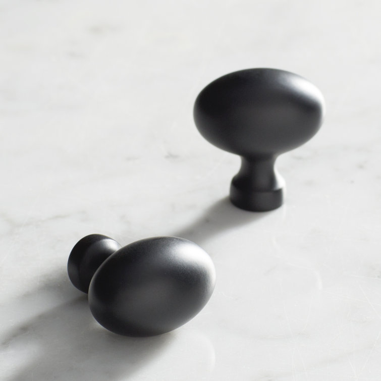 Matte Black Oval Cabinet Knob with Mounting Hardware