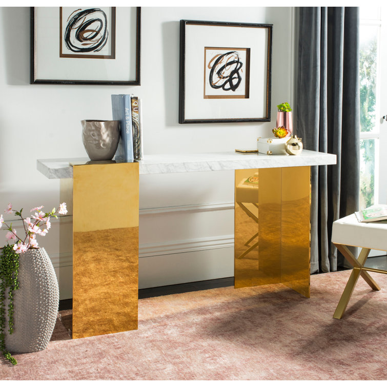 Mycha Bold Brass Foundation White Marble Console Table