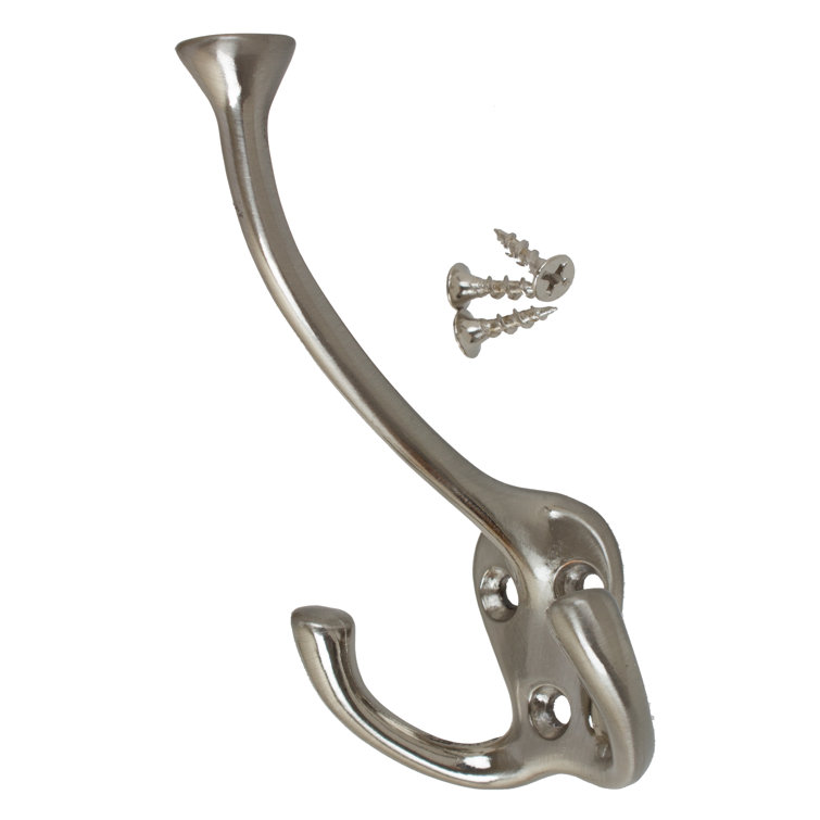 Satin Nickel Tri-Hook Wall Mounted Coat and Robe Rack