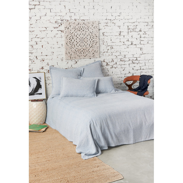 Santorini Blue Embroidered Cotton Standard Pillow Sham