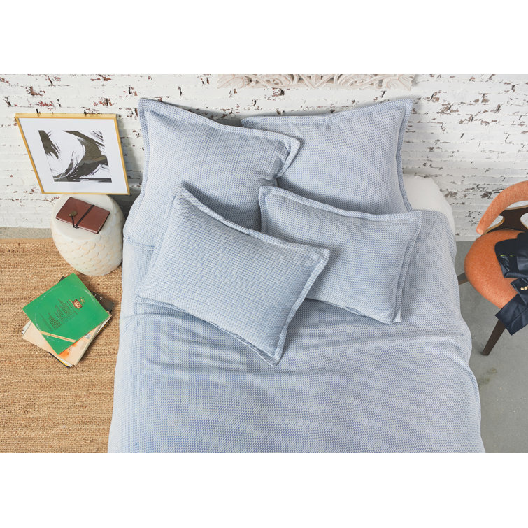 Santorini Blue Embroidered Cotton Standard Pillow Sham