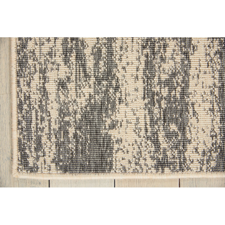 Grey and Cream Abstract Synthetic Rectangular Rug