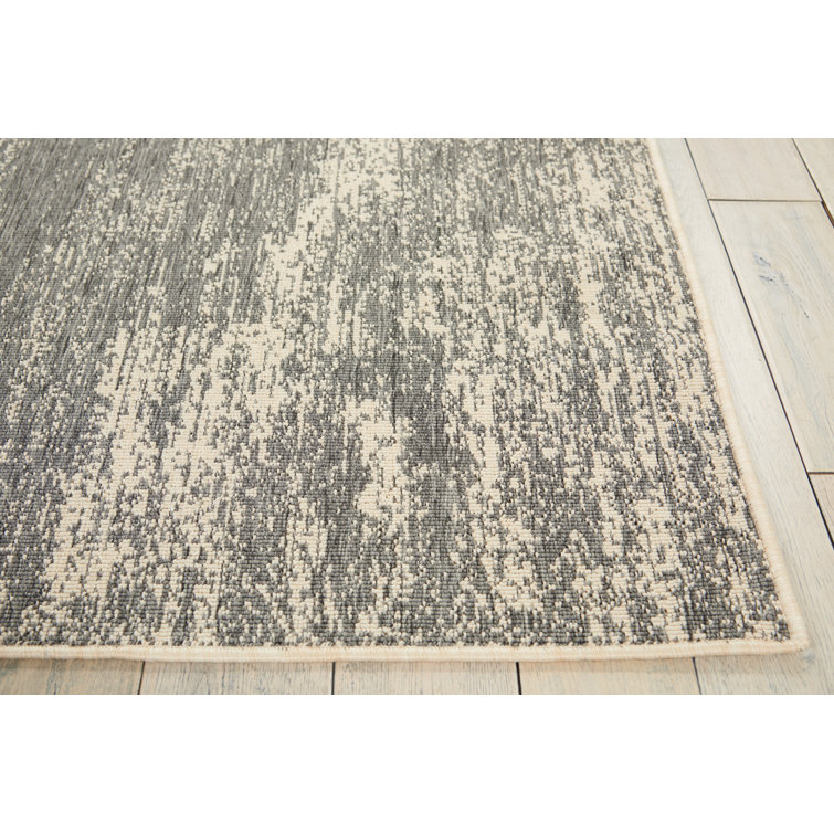 Grey and Cream Abstract Synthetic Rectangular Rug