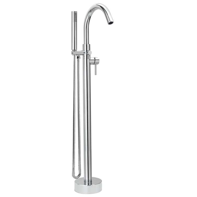Polished Chrome Freestanding Tub Filler with Handheld Shower