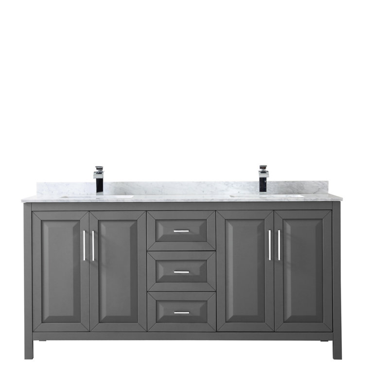 Elegant 72'' White Double Freestanding Vanity with Carrara Marble Top