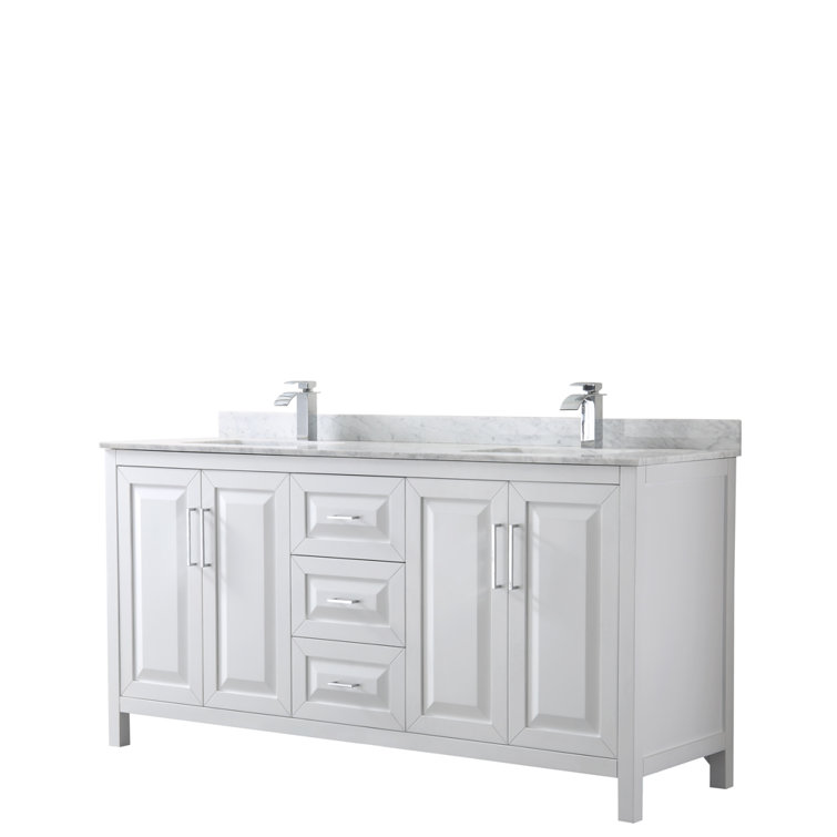 Elegant 72'' White Double Freestanding Vanity with Carrara Marble Top