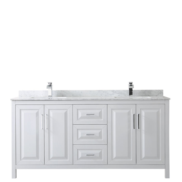 Elegant 72'' White Double Freestanding Vanity with Carrara Marble Top