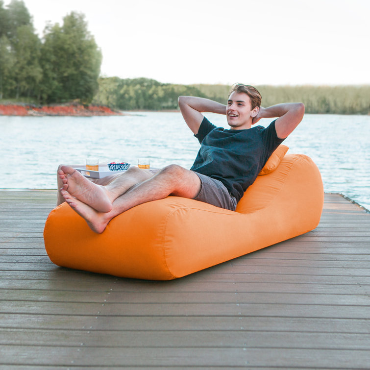 Tangerine Sunbrella Outdoor Bean Bag Chaise Lounger with Pillow