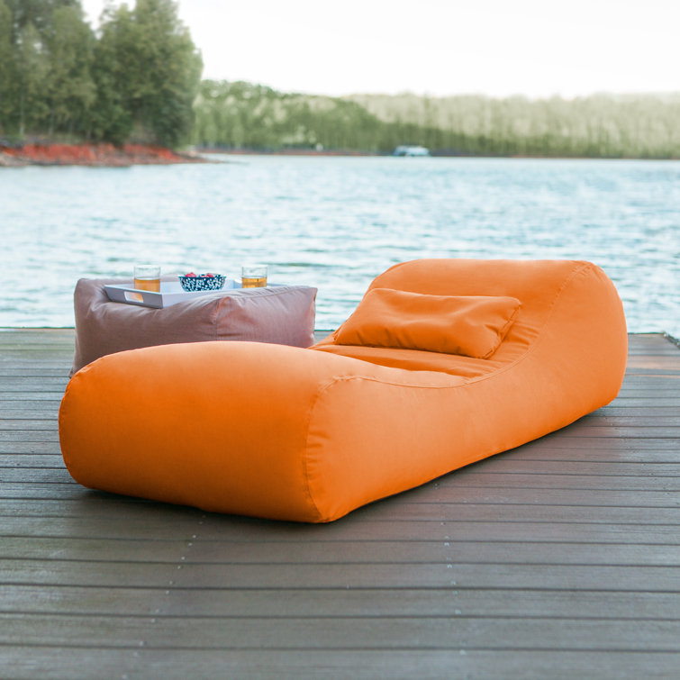 Tangerine Sunbrella Outdoor Bean Bag Chaise Lounger with Pillow