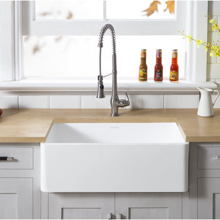 Matte White Stone Apron-Front Single Bowl Farmhouse Kitchen Sink