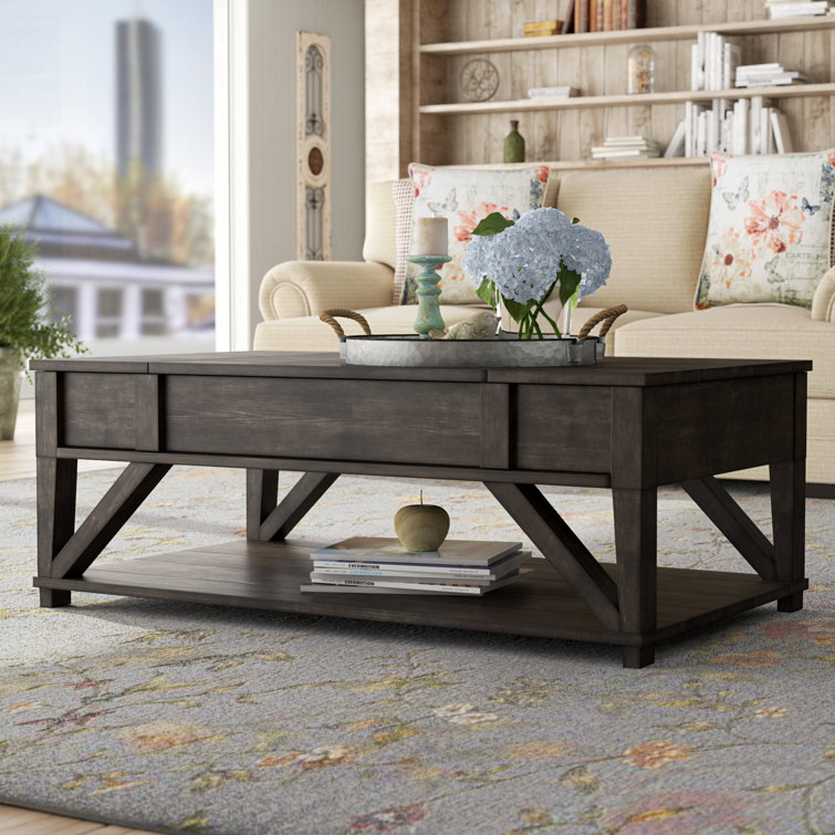 Midnight Oak Brown Rectangular Lift-Top Coffee Table with Storage