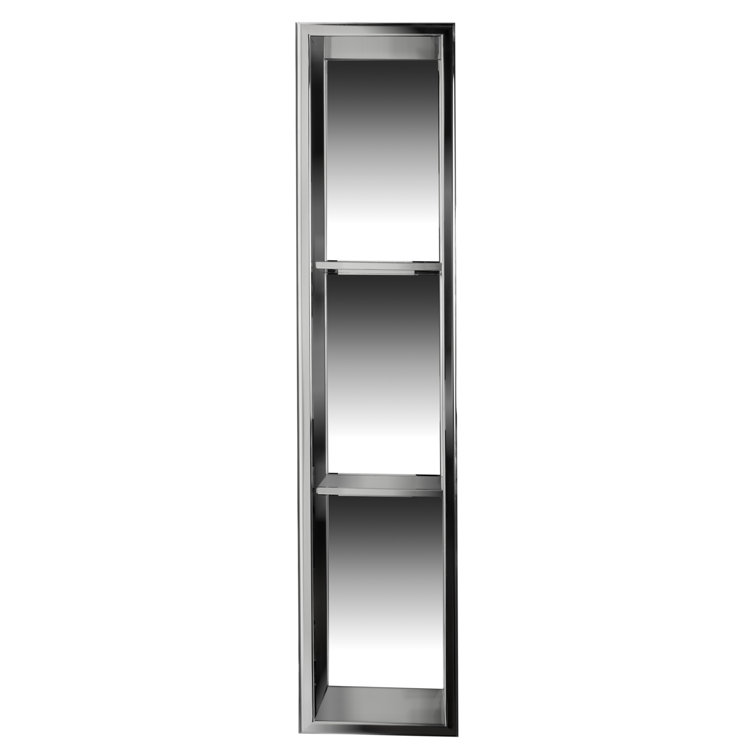 Polished Stainless Steel Vertical Triple Shelf Shower Niche