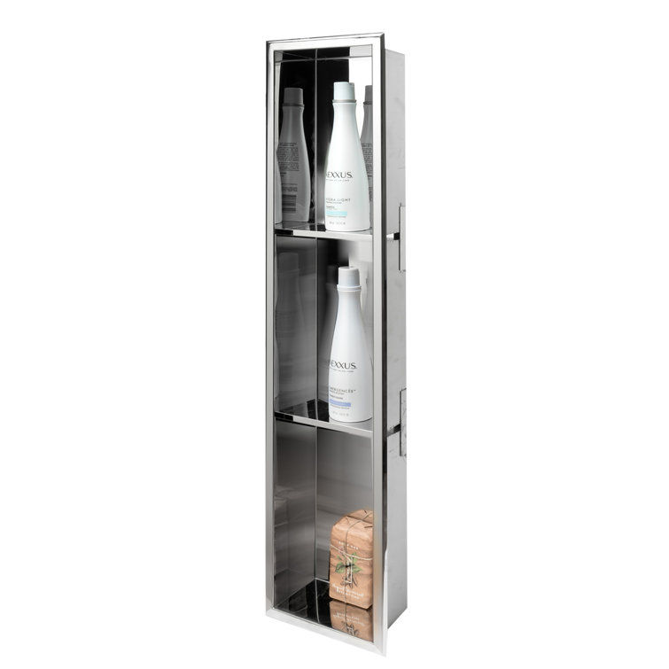 Polished Stainless Steel Vertical Triple Shelf Shower Niche