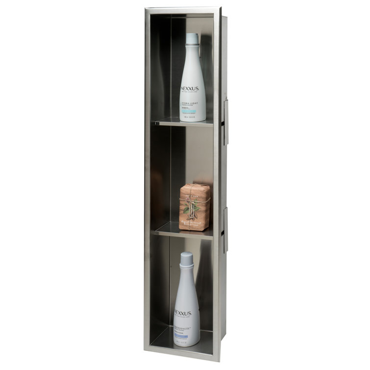Brushed Stainless Steel Vertical Triple Shelf Shower Niche