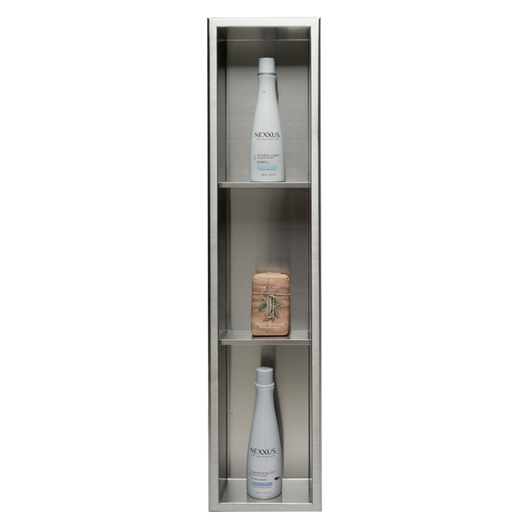 Brushed Stainless Steel Vertical Triple Shelf Shower Niche