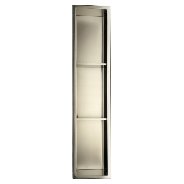 Brushed Stainless Steel Vertical Triple Shelf Shower Niche