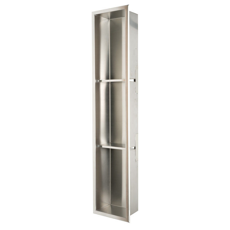 Brushed Stainless Steel Vertical Triple Shelf Shower Niche