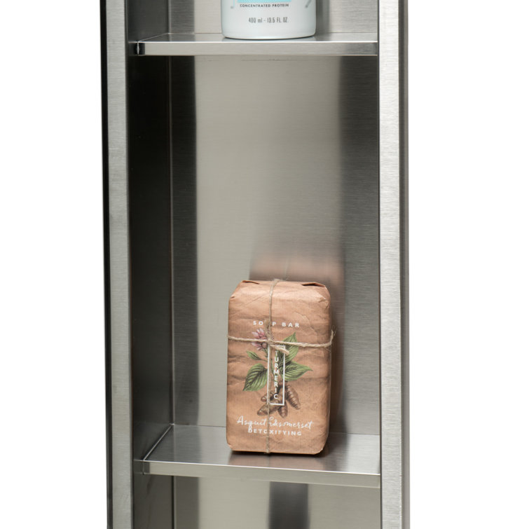 Brushed Stainless Steel Vertical Triple Shelf Shower Niche