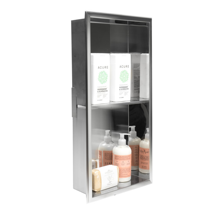 Polished Stainless Steel Double Shelf Shower Niche