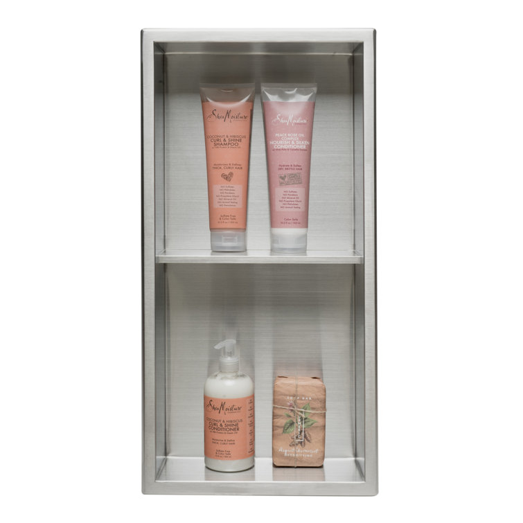 Brushed Stainless Steel Double Shelf Shower Niche