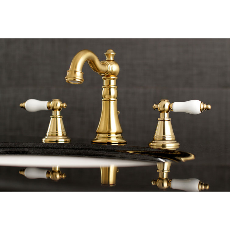Satin Brass Traditional Widespread Bathroom Faucet with Drain