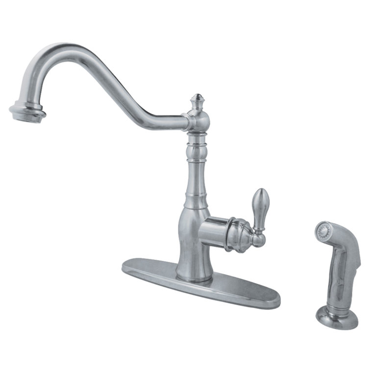 Polished Chrome Victorian Single-Handle Kitchen Faucet with Sprayer