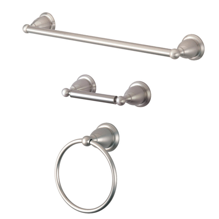 Brushed Nickel 3-Piece Bathroom Accessory Set with Towel Bar