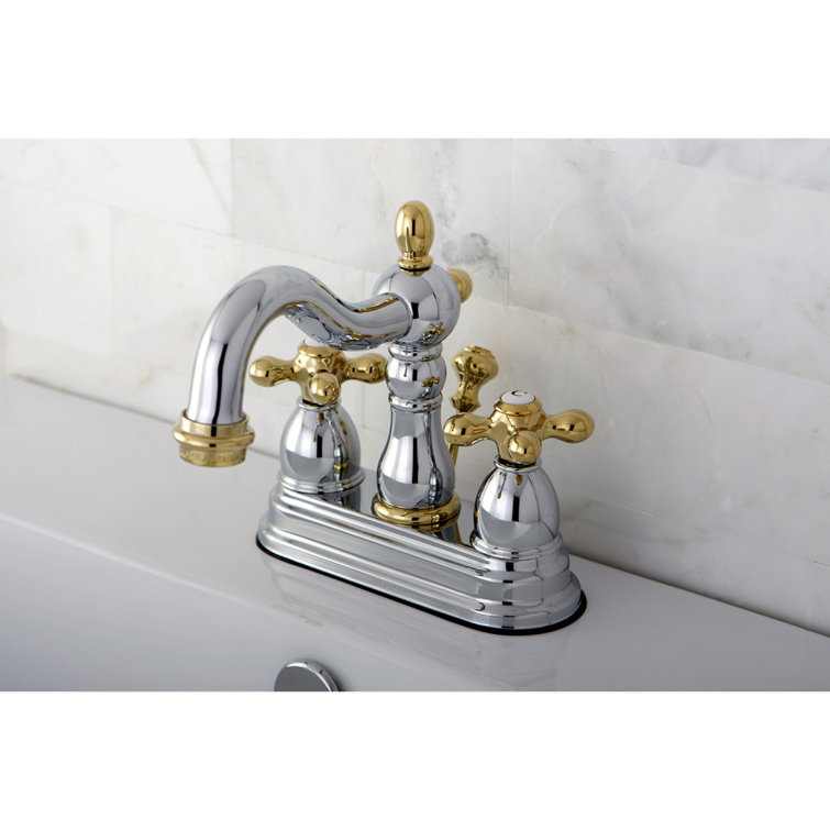 Elegant Heritage 4" Polished Chrome & Brass Bathroom Faucet