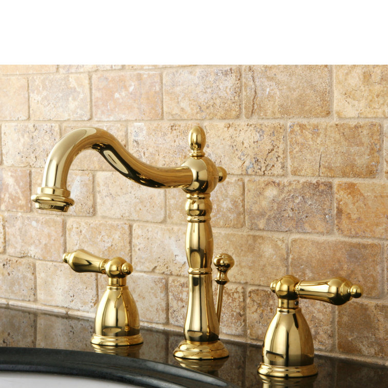 Polished Brass Traditional Widespread Bathroom Faucet with Drain