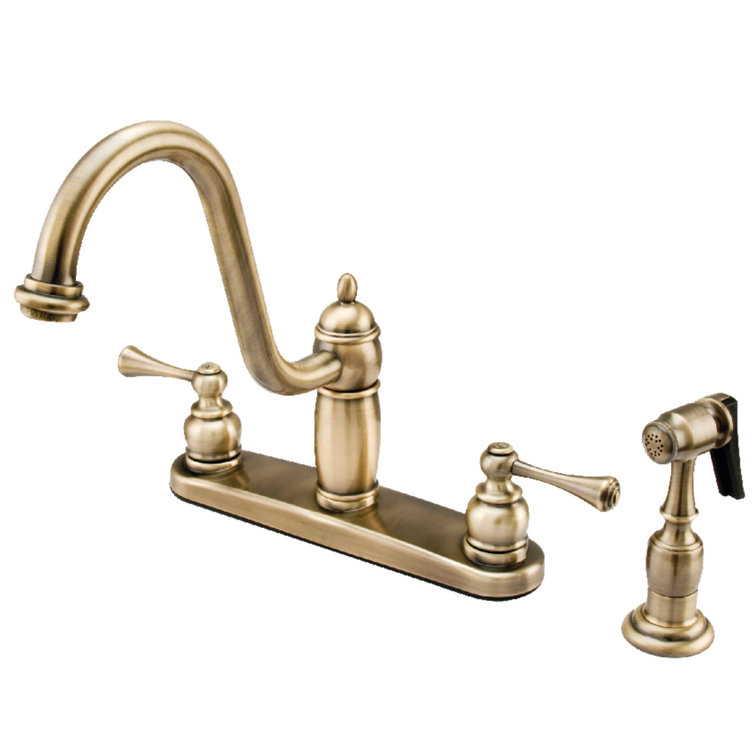 Heritage Brushed Nickel Double Handle Deck Mount Kitchen Faucet