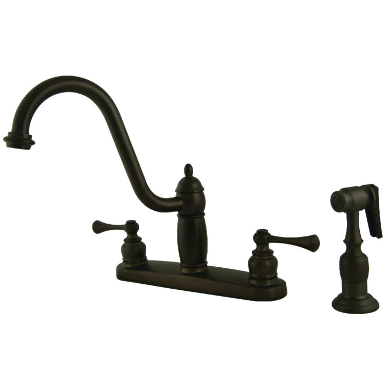 Heritage Brushed Nickel Double Handle Deck Mount Kitchen Faucet