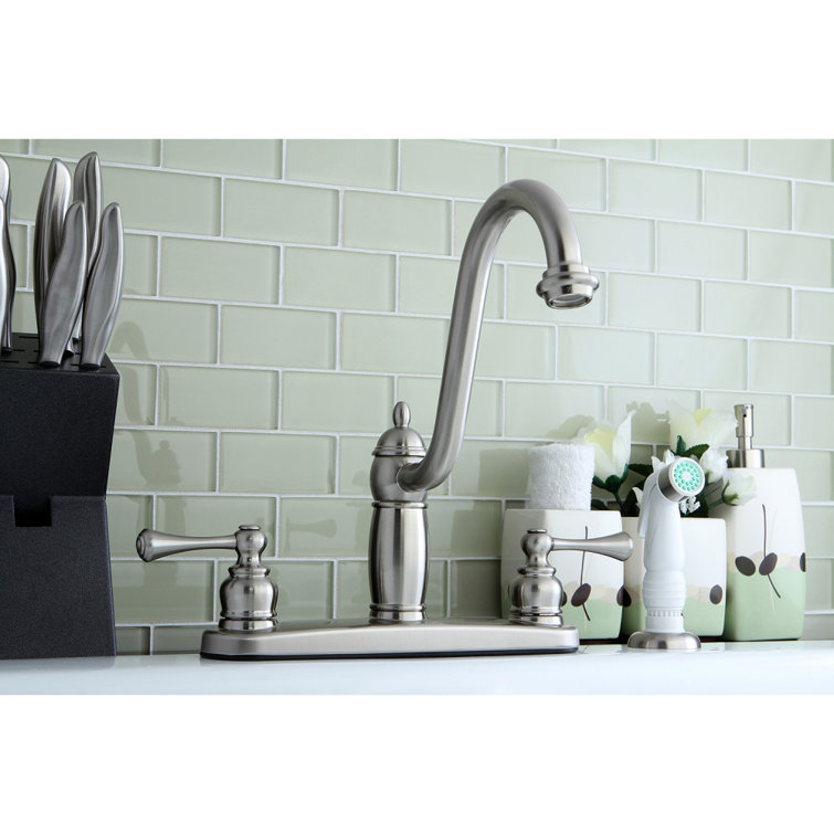 Heritage Traditional Brushed Nickel Double Handle Kitchen Faucet
