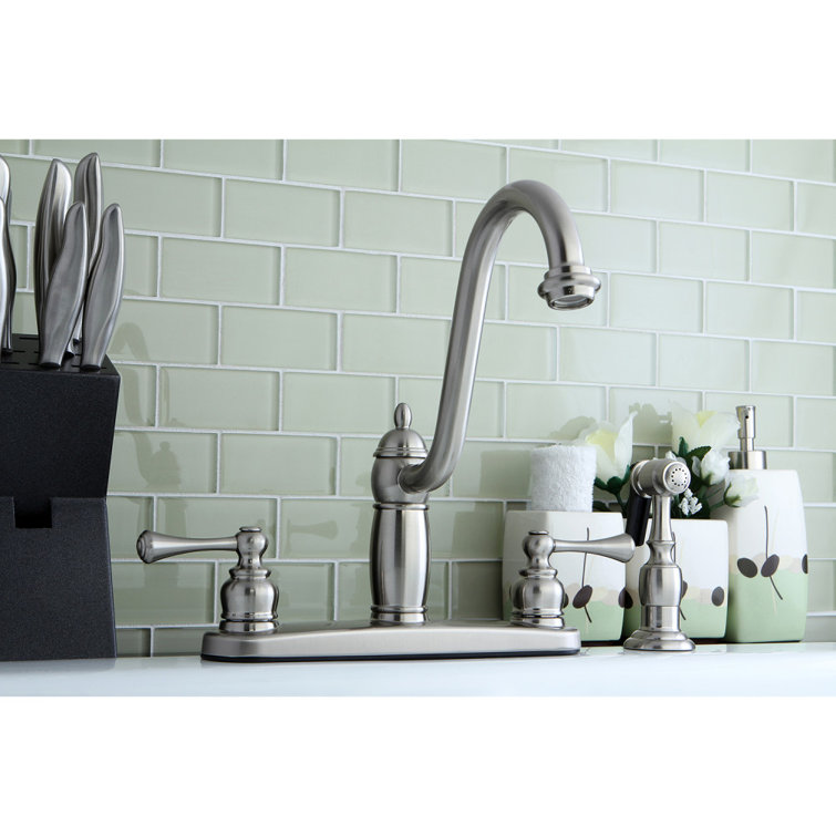 Heritage Traditional Brushed Nickel Double Handle Kitchen Faucet