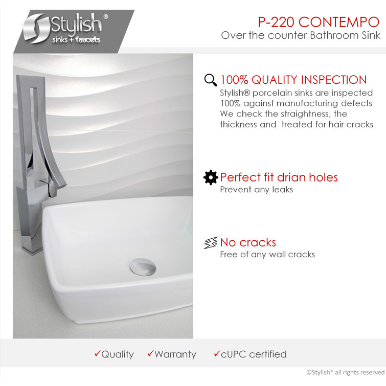 Stylish 19" White Ceramic Rectangular Vessel Sink