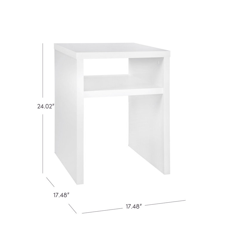 White Rectangular Wooden End Table with Storage Shelf