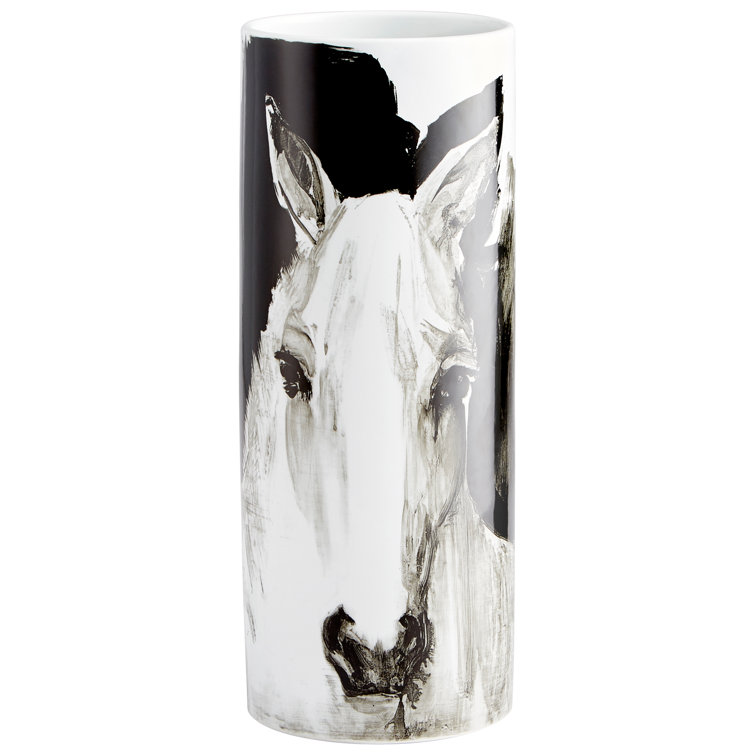 Black and White Ceramic Horse Portrait Table Vase