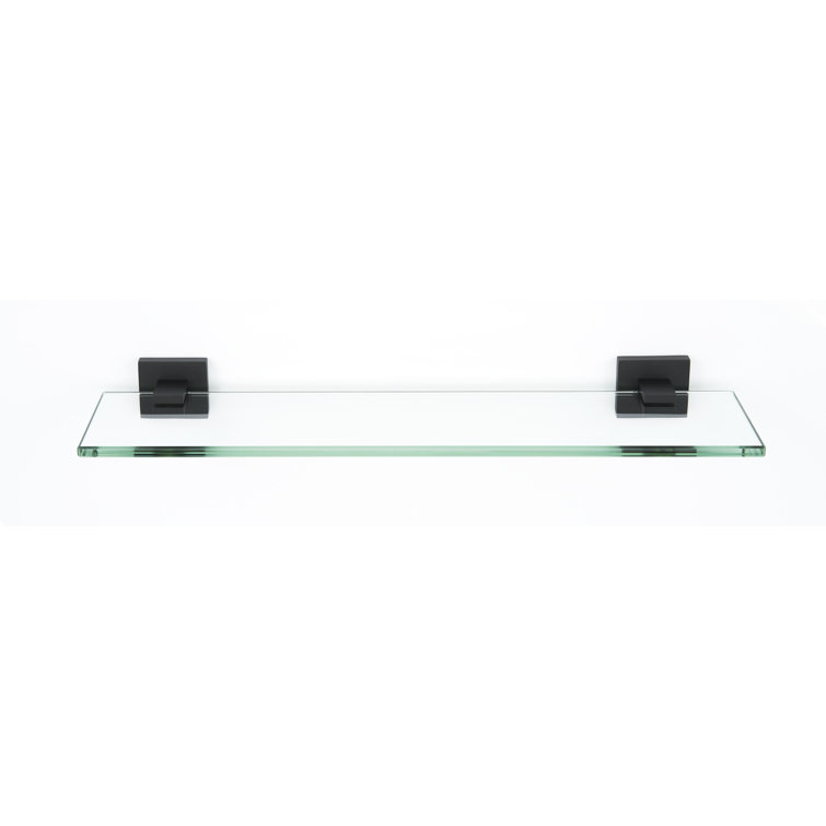 Matte Black Contemporary 18" Glass Wall Shelf with Beveled Edge