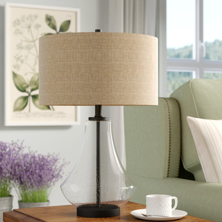 Lagos Seeded Glass 23" Tall Table Lamp with Antique Bronze Finish and Flax Shade