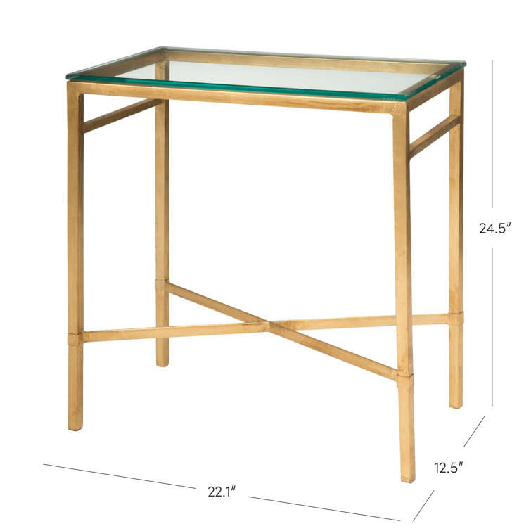 Antique Gold Rectangular Glass End Table