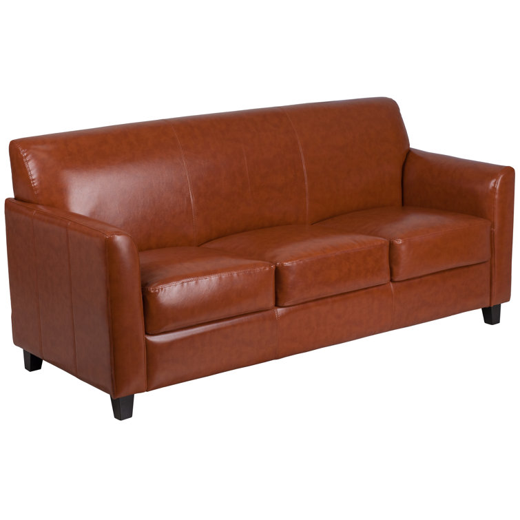 Contemporary Black LeatherSoft 3-Seat Sofa with Flared Arms and Wood Feet