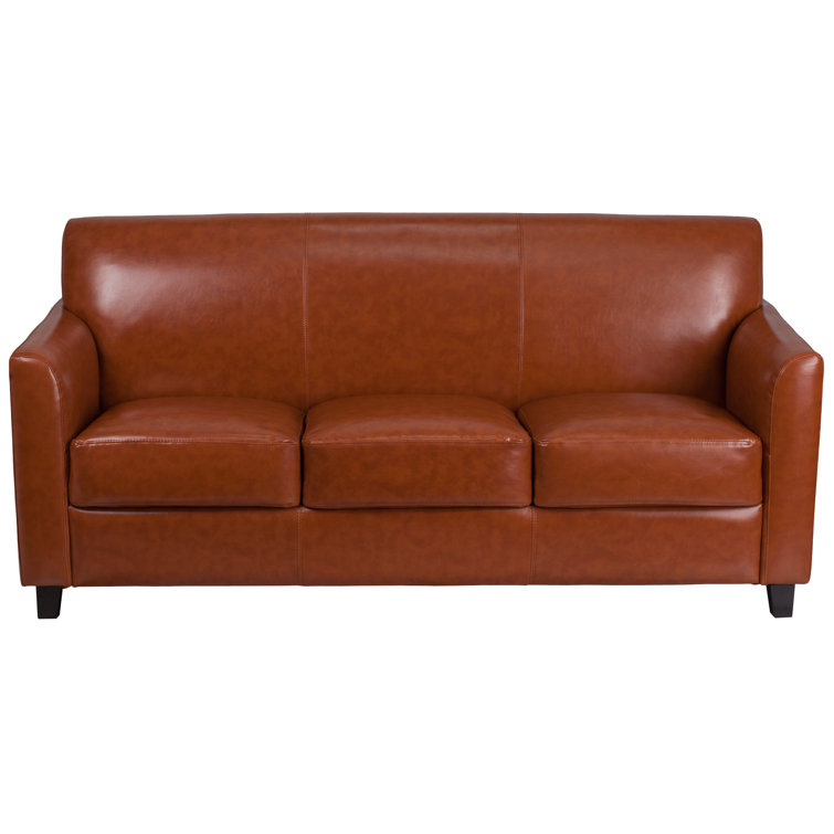 Contemporary Black LeatherSoft 3-Seat Sofa with Flared Arms and Wood Feet